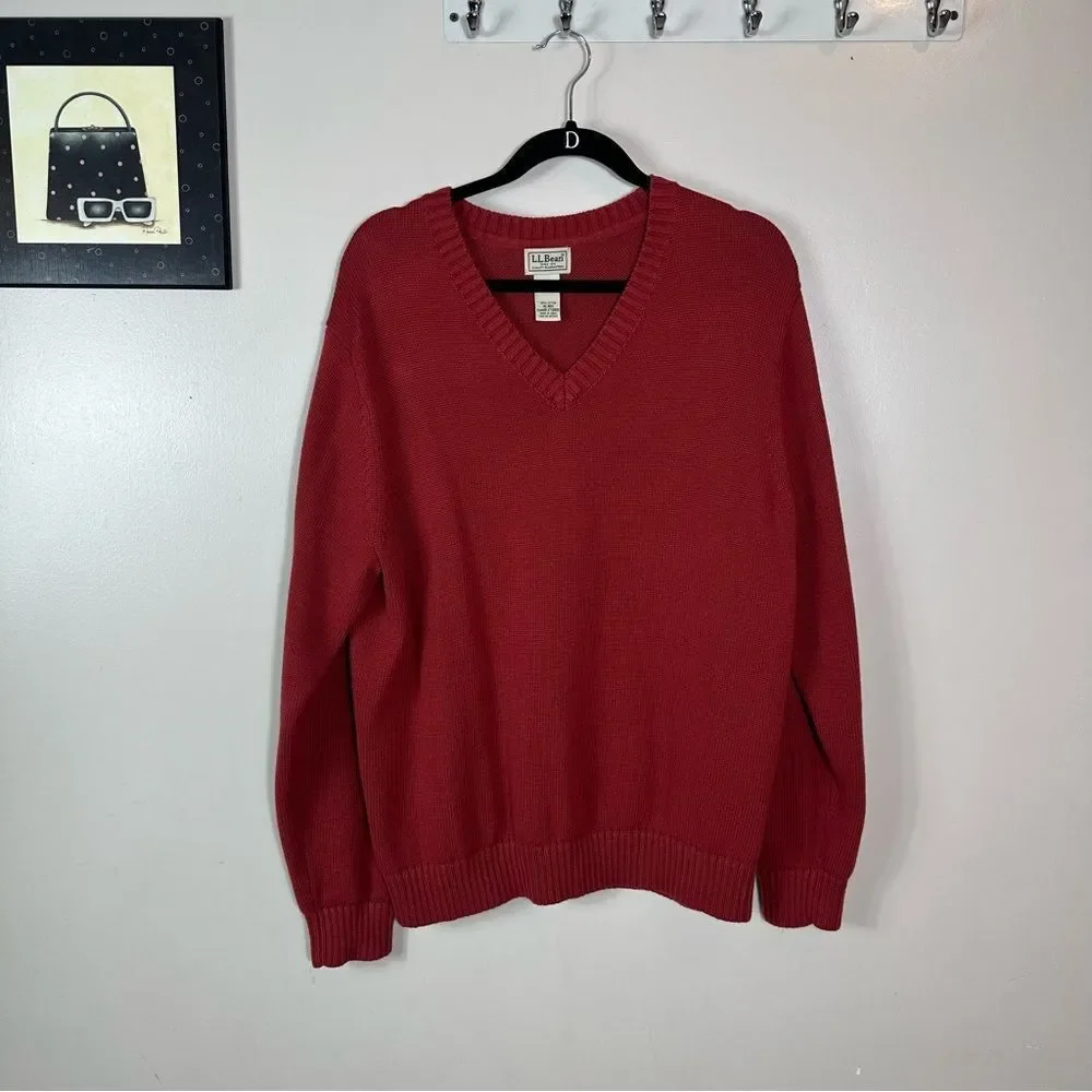 L.L. Bean vintage Men's Deep Red V-Neck Sweater